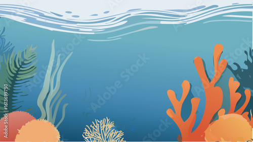 Dynamic ocean-themed vector background featuring colorful seaweed in blue and orange, perfect for ocean, beach, or underwater-inspired artworks and presentations.
