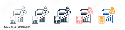Financial Statement Different Style Icons Set Vector Illustration. 