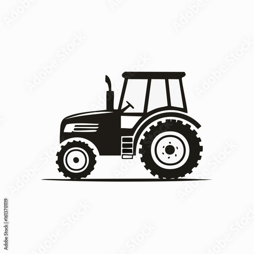 Black and White Silhouette of a Powerful Agricultural Tractor