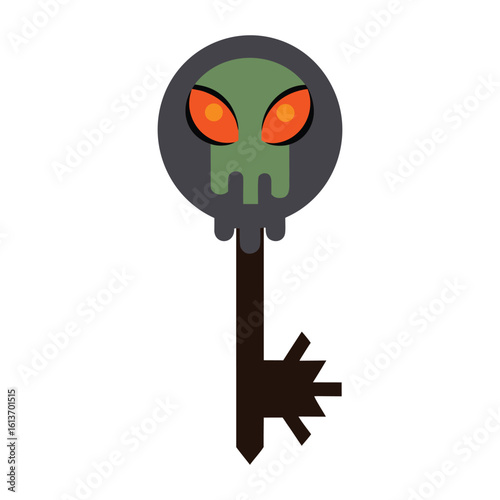 Spooky Skull Key Halloween Design Graphic Illustration on White Background
