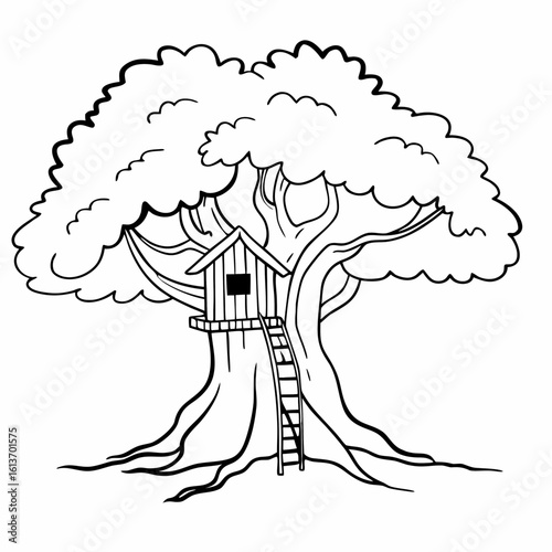 Banyan tree with treehouse built into the branches – isometric vector