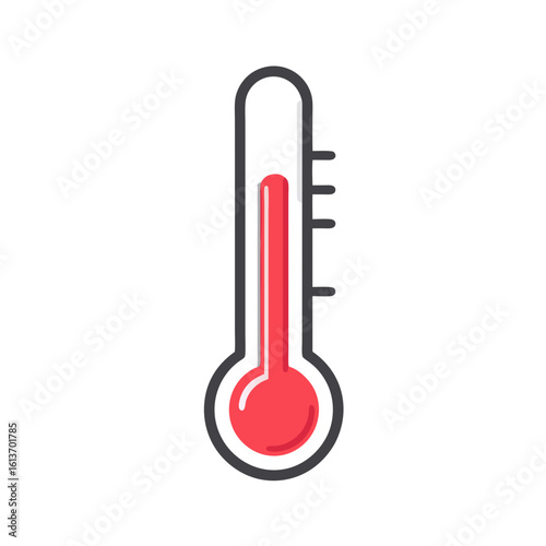 A thermometer with a rising red temperature gauge on a white background indicating heat or rising temperature