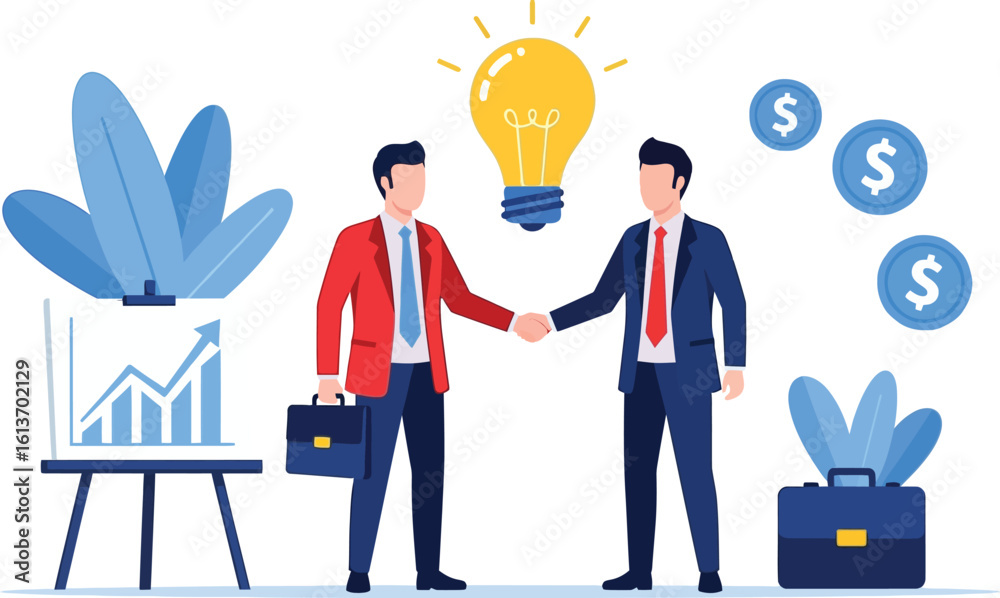 Strategic business partnership agreement with a handshake, symbolizing a successful investment in an innovative idea for financial growth. Strategic business partnership agreement with a handshake, symbolizing a successful investment in an innovative idea for financial growth.