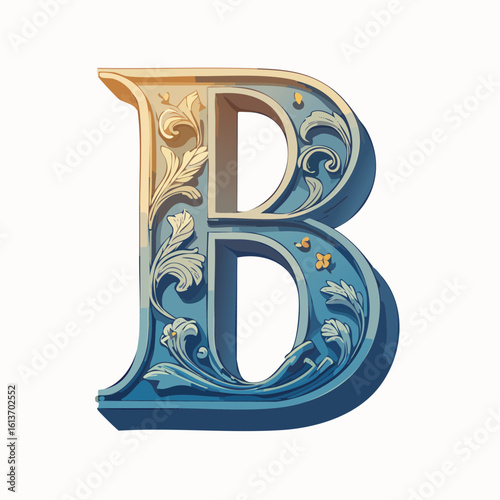 A detail letter B alphabet classic style, linocut and engraving illustration style