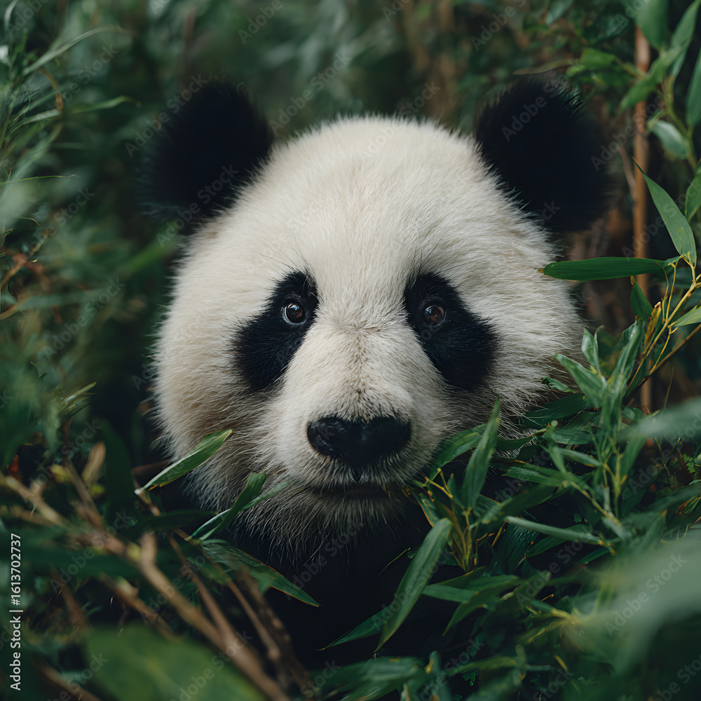 Obraz premium panda, bear, animal, china, giant, bamboo, zoo, mammal, eating, wildlife, black, endangered, wild, nature, chengdu, white, asia, giant panda, rare, cute, tree, species, cub, fur, panda bear