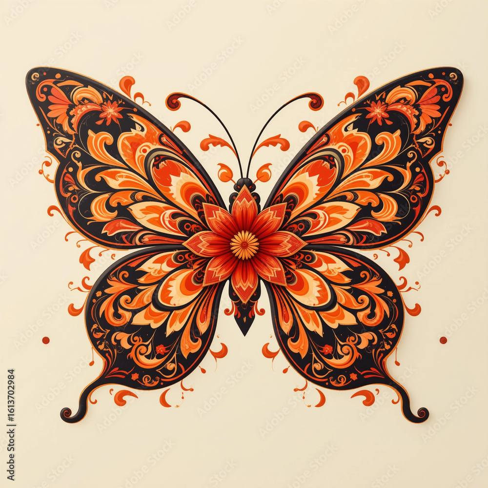 A close-up colorful butterfly art showcasing delicate swirling designs, intricate flower patterns, and a bold outline on the background A close-up colorful butterfly art showcasing delicate swirling designs, intricate flower patterns, and a bold outline on the background
