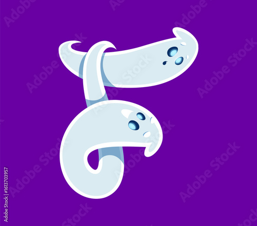 Halloween font F letter ghost cartoon cute character. Spooky monster mascot typeset symbol, funny spirit personage or Halloween font ghost character, English ABC vector letter. Latin alphabet element