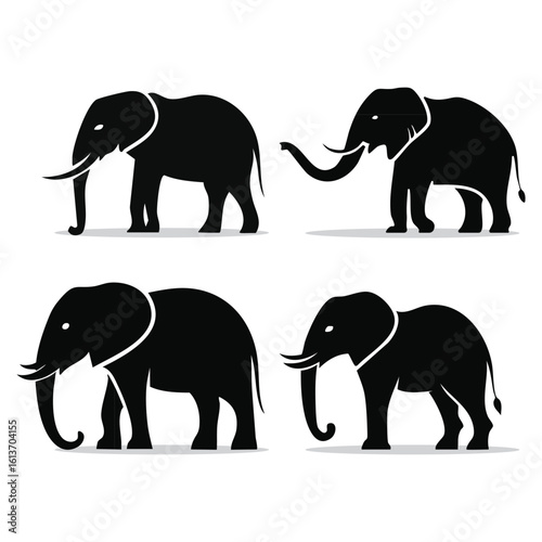 Four Silhouette Elephants African Wildlife Mammal Animal Icons Collection