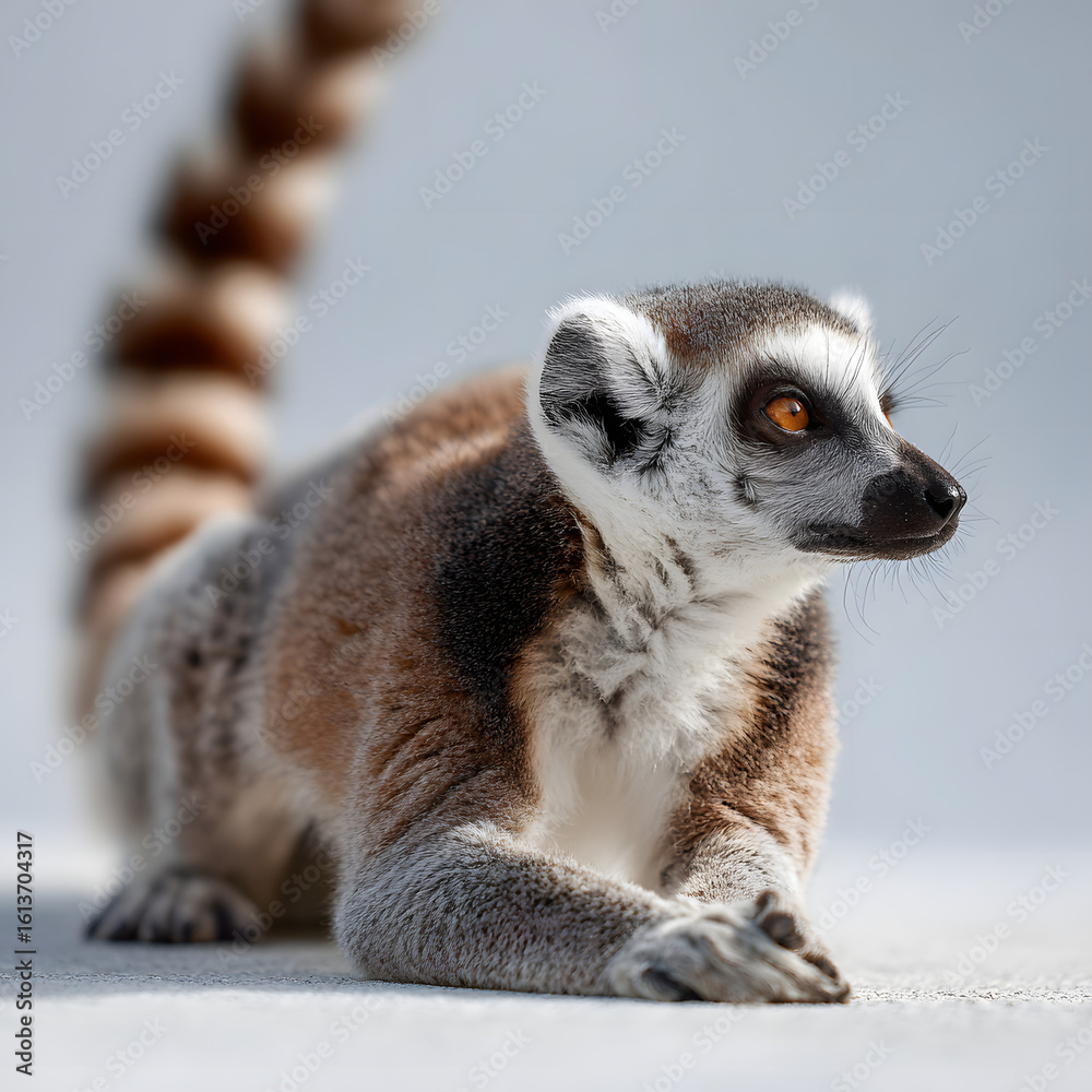 Obraz premium lemur, animal, madagascar, mammal, zoo, wildlife, ring, ring-tailed, nature, tailed, fur, wild, catta, sitting, tail, cute, furry, black, looking, baby, animals, ring tailed, white, family, eyes