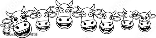 Illustration funny cow heads in line style. Design element for poster, card, banner, sign. Vector illustration

