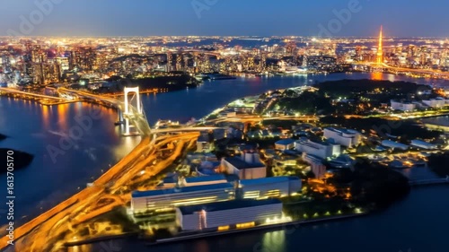 Wallpaper Mural Aerial View of Illuminated Cityscape with Bridge and Islands at Night City Skyline with Urban Lights Reflecting on Water in Japan Torontodigital.ca
