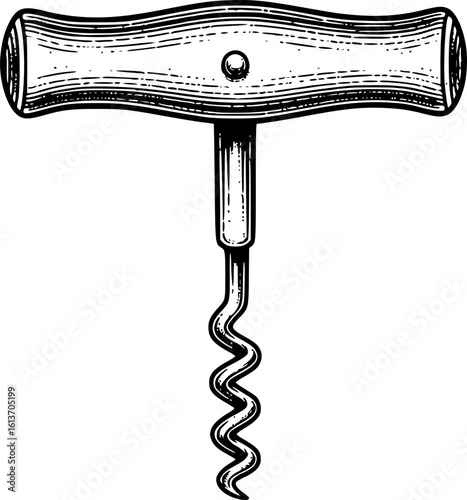 Illustration of corkscrew in engraving style. Design element for poster, card, banner, sign. Vector illustration
