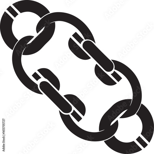Black metal chain links connected together isolated on white background