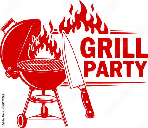 Grill party design elements. Grilling. Chefs knife. For logo, emblem, sign. Vector illustration
