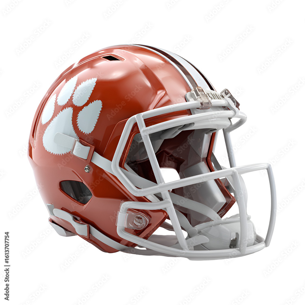 Fototapeta premium Orange Football Helmet with Paw Print Design,