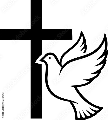 Cross with the dove. Church emblem template. Vector design element.
