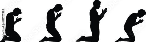 praying silhouette, kneeling man, spiritual devotion, prayer pose, religious figure, faith expression, worship posture, prayer silhouette, meditation pose, believer figure, hope gesture