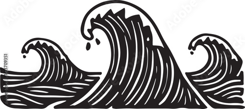 Stylized black and white ocean waves water surf style vector illustration EPS file download