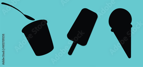 Silhouettes of three types of ice cream