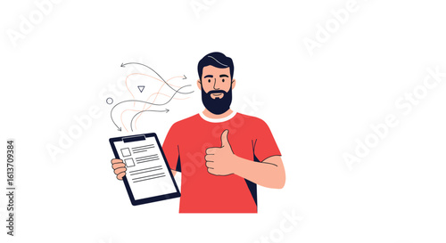 Man showing a document with a thumbs up gesture of approval and appreciation