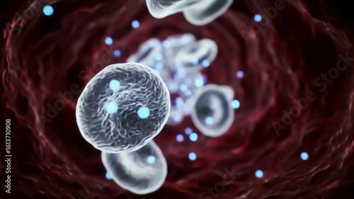 Animated Microscopic View of Blood Vessels with Flowing Blood Cells and Particles