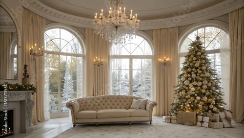 Elegant Cream and Gold Christmas Decor in Luxury Interior