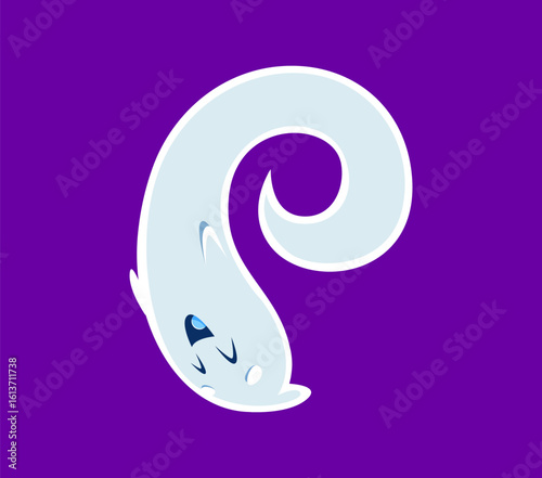 Halloween font P letter ghost cartoon comical character. Funny monster character font typeset symbol, Halloween creature mascot or creepy ghost personage English ABC vector element. Alphabet letter