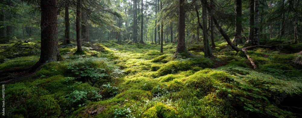 Fototapeta premium Lush forest floor covered in moss (1)