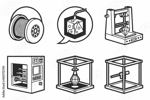 3D Printing Technology Icons Collection.