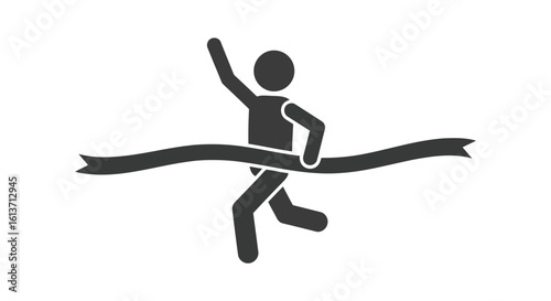 Vector art of runner crossing the finish line in victory isolated on white background