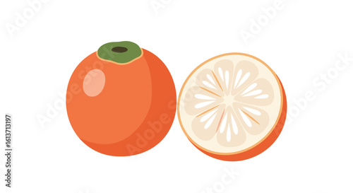 A ripe orange fruit and its juicy slice showing segments and seeds ready for enjoyment
