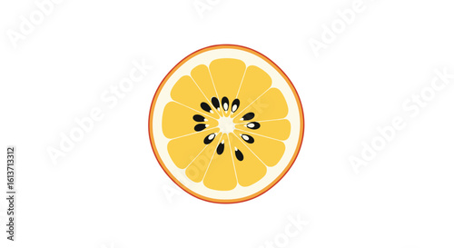 A vibrant close-up shot showcasing the cross-section of a juicy golden kiwi fruit revealing its unique starburst pattern with tiny black seeds and bright yellow flesh
