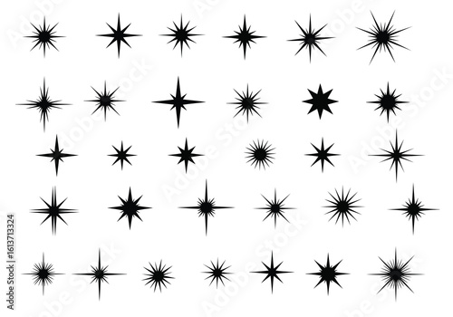 Vector art of collection of star shapes and sparkles isolated on white