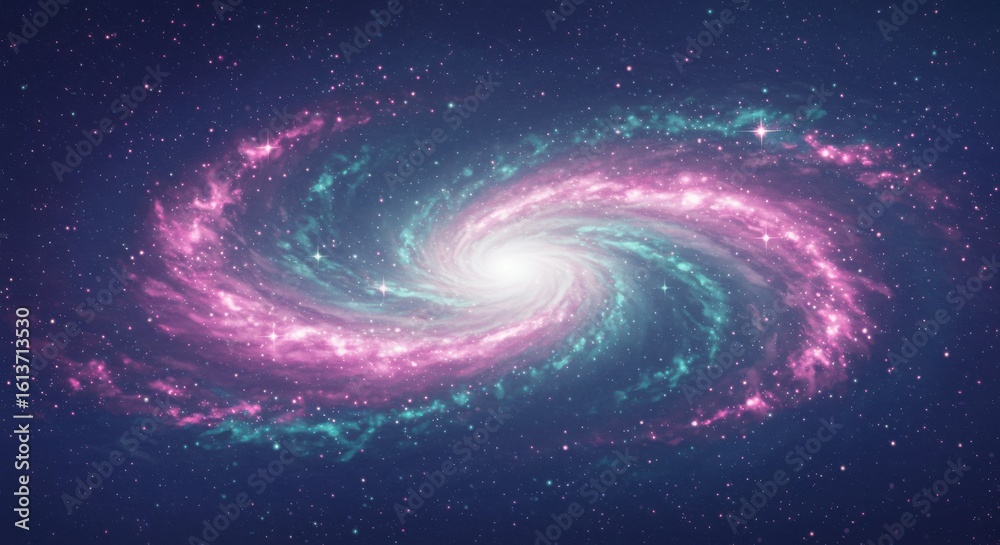 Obraz premium Vibrant swirling spiral galaxy with a bright core and cosmic dust against a starry deep space background