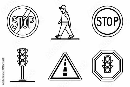 Collection of Traffic Signs and Pedestrian Icon.