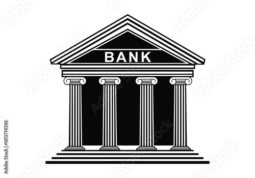 Vector art of classic bank building with columns and pediment icon
