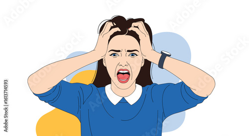 Frustrated woman expressing extreme anger and distress pulling her hair out