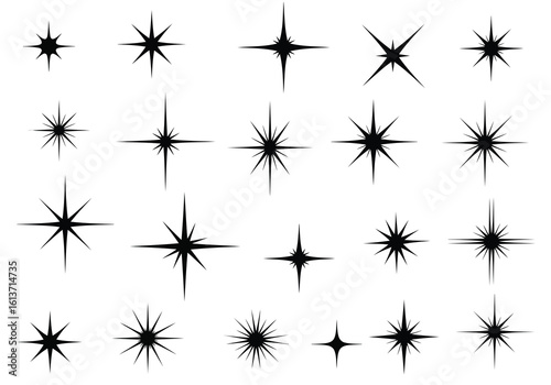 Vector art of a collection of sparkling starbursts