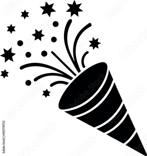 Exploding Party Popper with Stars and Confetti Celebrating a Festive Occasion