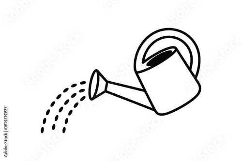 Watering can spouting water vector illustration agriculture gardening tool isolated on a clean white background garden care design element
