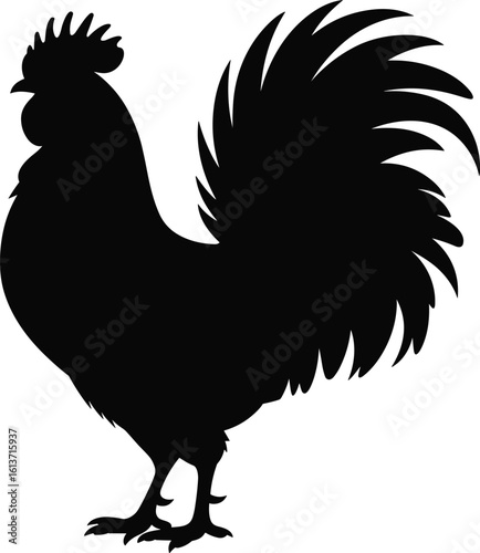 rooster silhouette clipart, chicken vector art, poultry outline, farm animal shape, crowing rooster image, barnyard bird graphic, black rooster icon, country style design