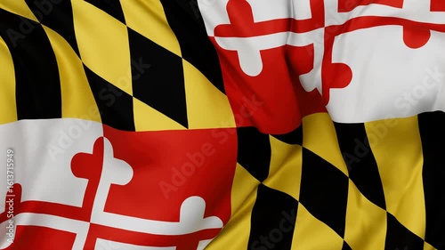 Maryland US state flag swaying in the wind, looped endless cycled video, completely full screen covers flag background