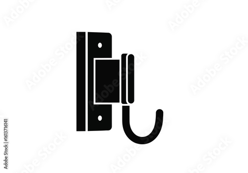 Vector art of black icon of a wallmounted hook for hanging items