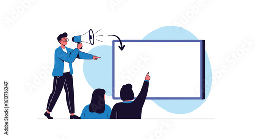 Illustrating marketing strategy presentation and public relations campaign announcement