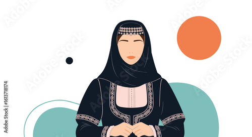 Elegant arab woman in traditional attire displaying cultural heritage and modesty