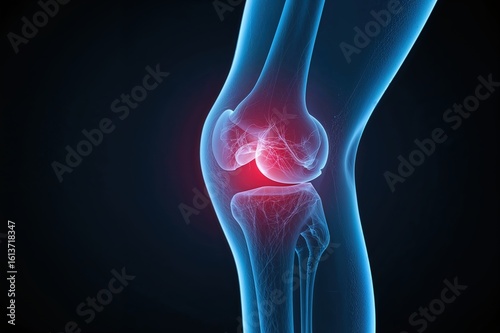 Medical knee anatomy visualization showing bone and joint structure ideal for orthopedic surgery sports medicine and healthcare marketing materials
