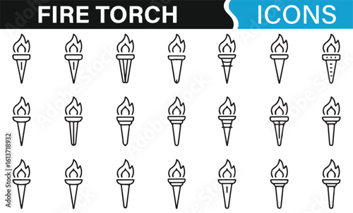 Icon Set of Fire Torches with Flames for Use in Web and App Design