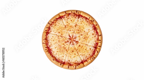 Top view sliced tasty cheese pizza isolated on white background. 4k animation video.