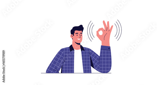 A content young man giving a perfect gesture with his hand signifying approval and success