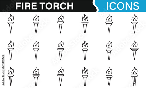 Icon Set Featuring Different Styles of Fire Torches and Flames